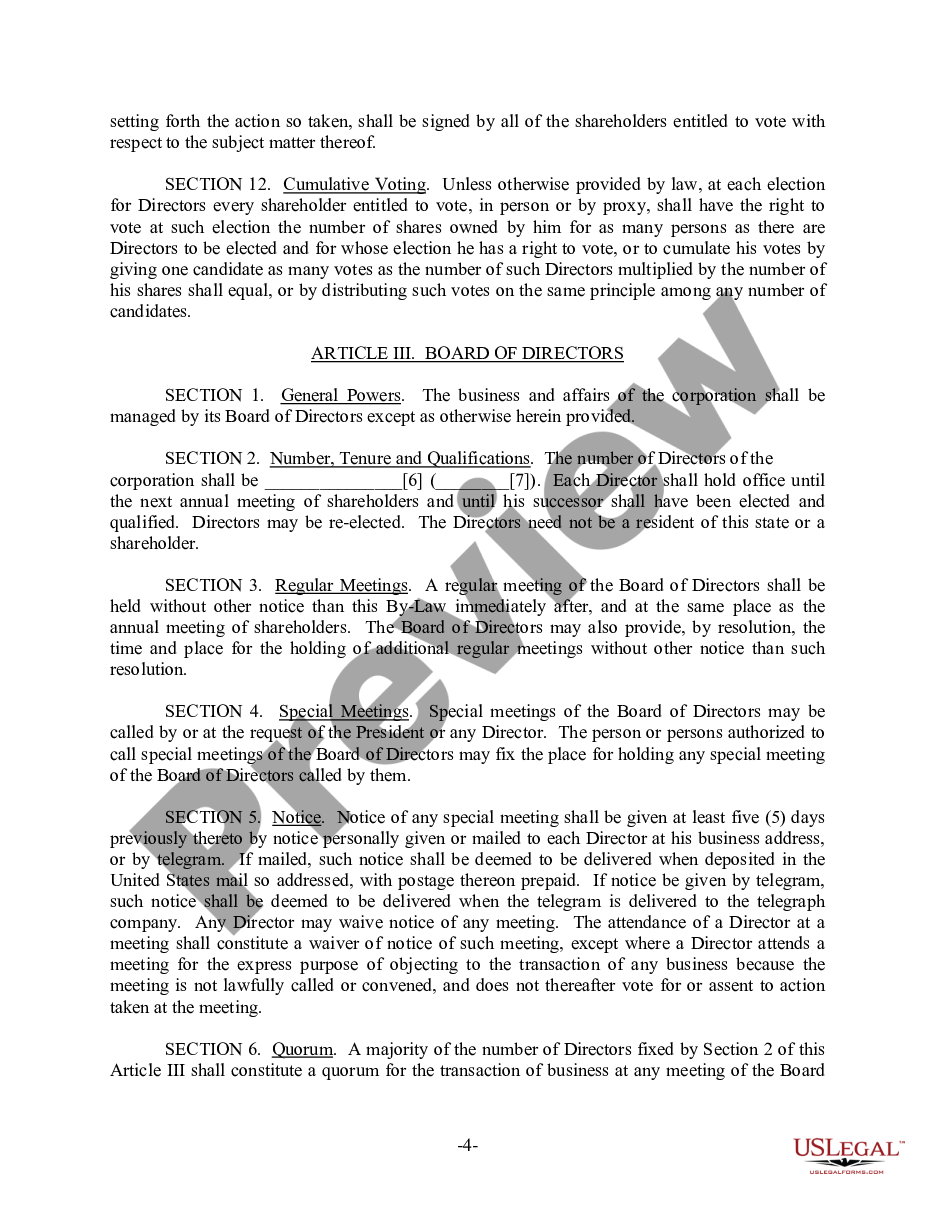 page 4 Arkansas Bylaws for Corporation preview