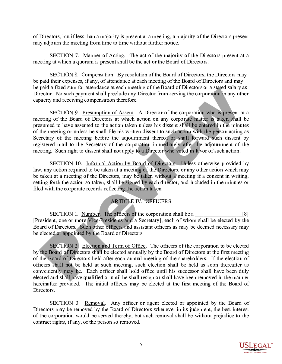 page 5 Arkansas Bylaws for Corporation preview