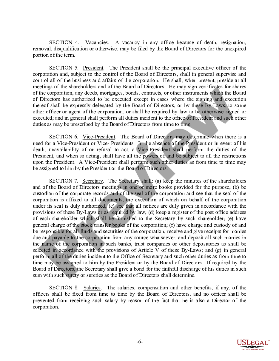 page 6 Arkansas Bylaws for Corporation preview