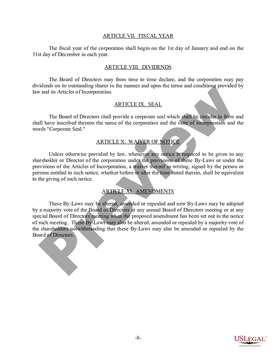 page 8 Arkansas Bylaws for Corporation preview
