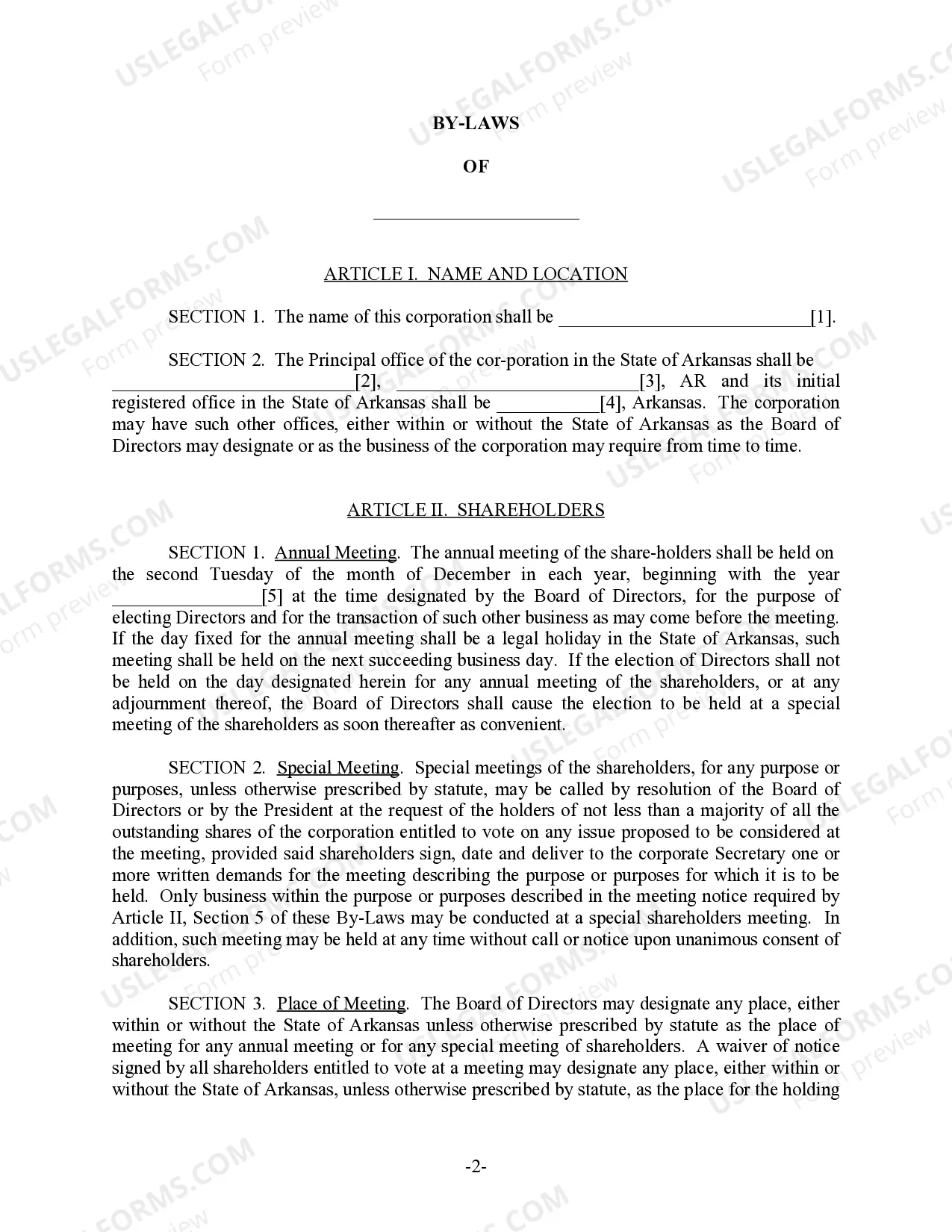 Preview Arkansas Bylaws for Corporation