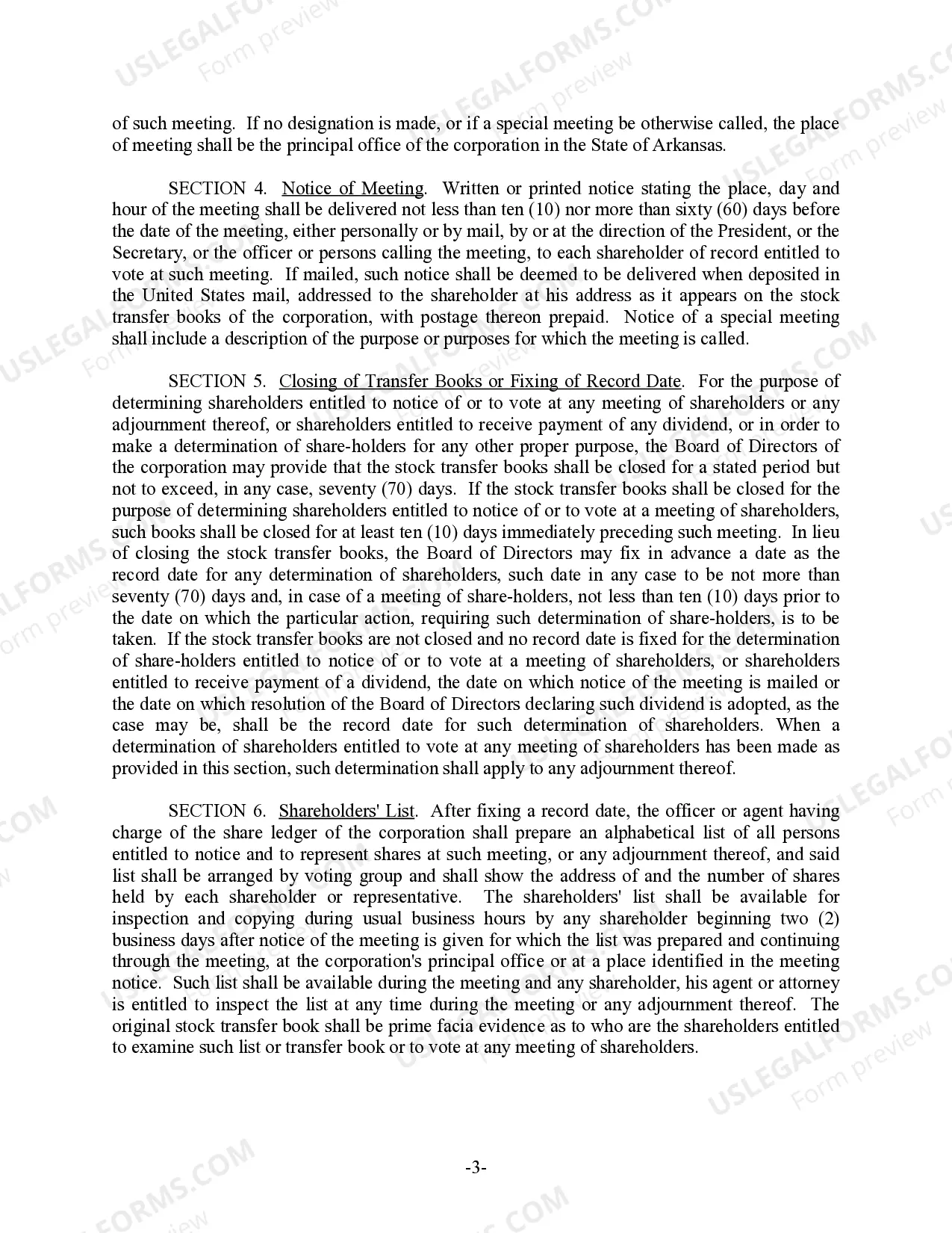 Preview Arkansas Bylaws for Corporation