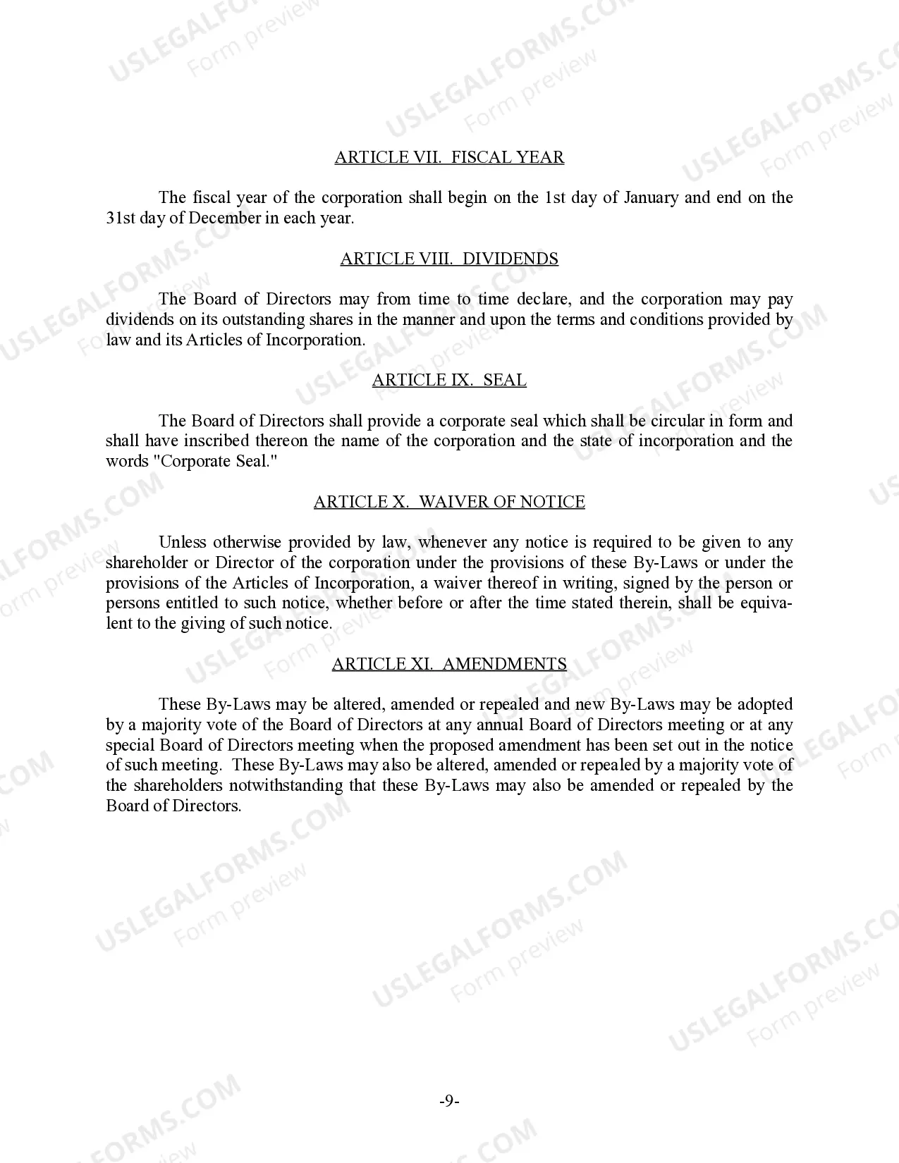 Preview Arkansas Bylaws for Corporation