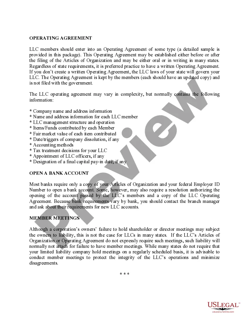 Preview Arkansas Limited Liability Company LLC Formation Package