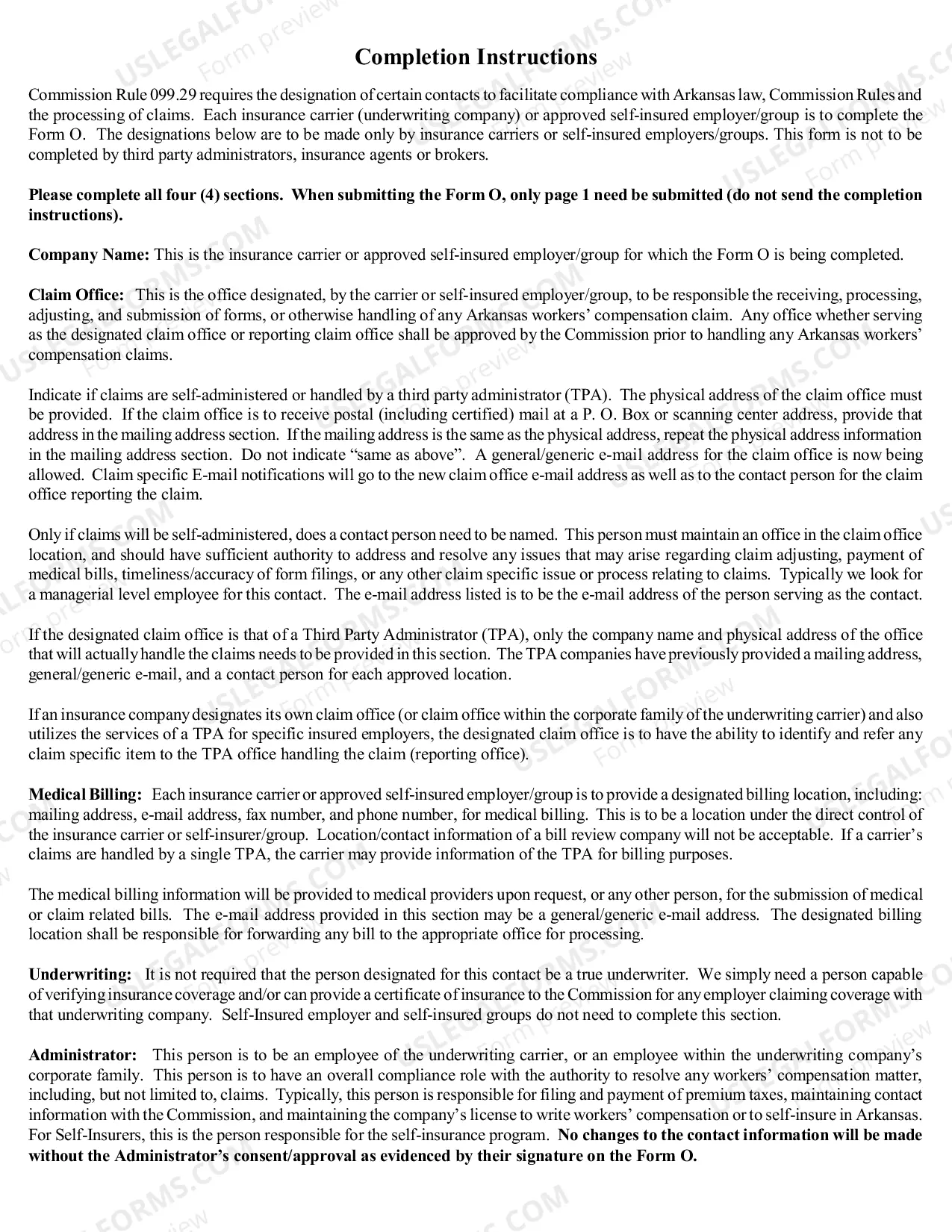 Preview Claim Office / Administrator / Underwriter Designation Form