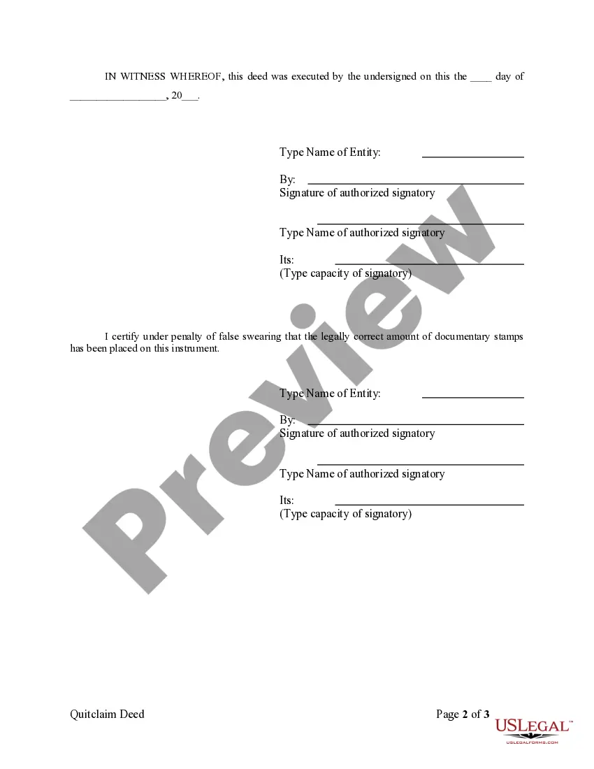 Preview Quitclaim Deed from Corporation to LLC