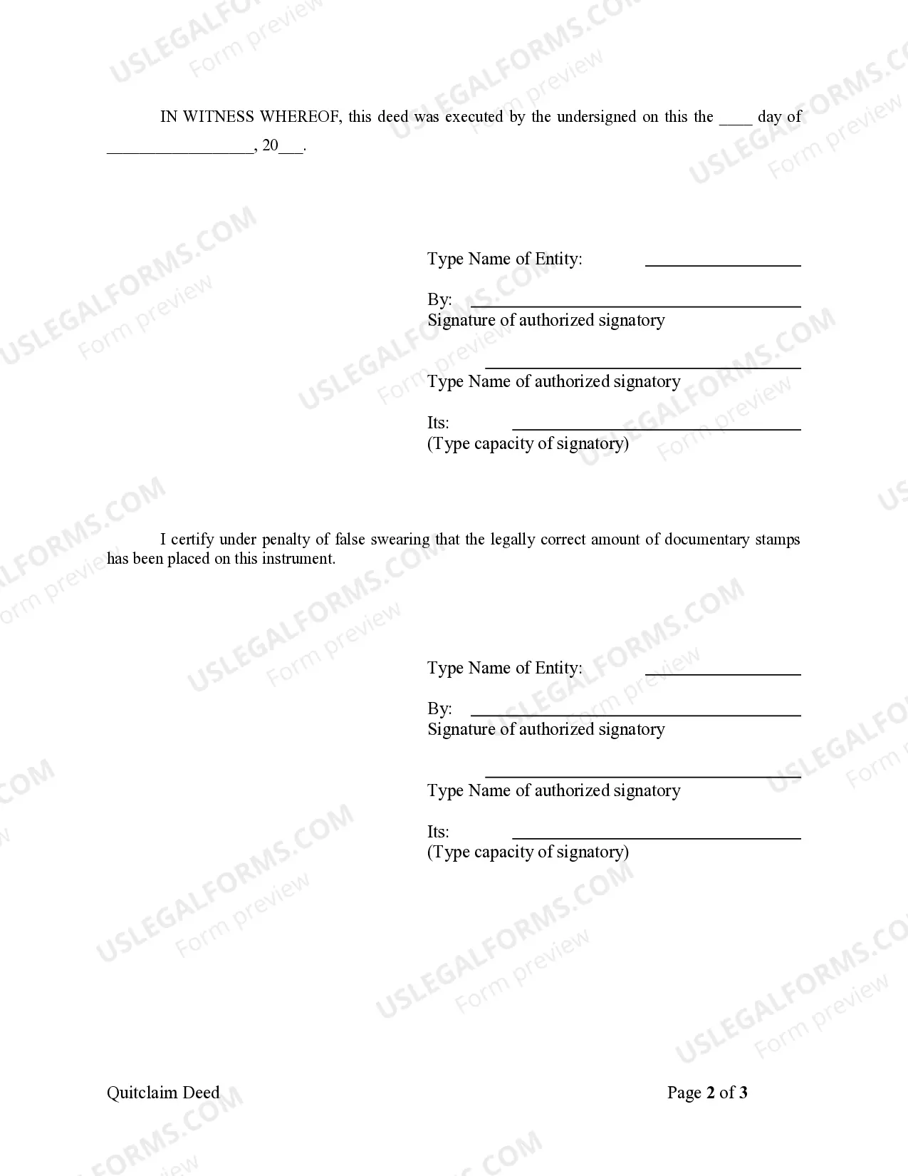 Preview Quitclaim Deed from Corporation to Corporation