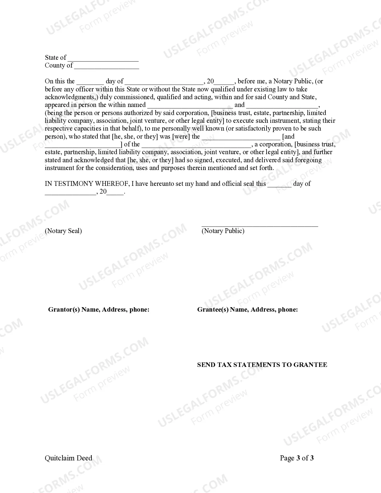 Preview Quitclaim Deed from Corporation to Corporation