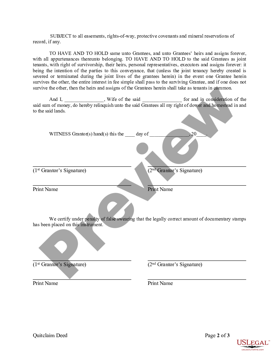 page 1 Quitclaim Deed from Husband and Wife to Husband and Wife preview