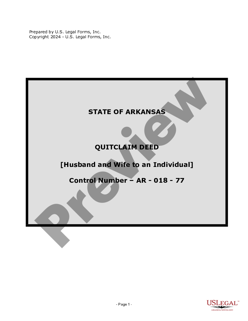 Arkansas Quitclaim Deed From Husband And Wife To An Individual Quit Claim Deed Arkansas Us 9189