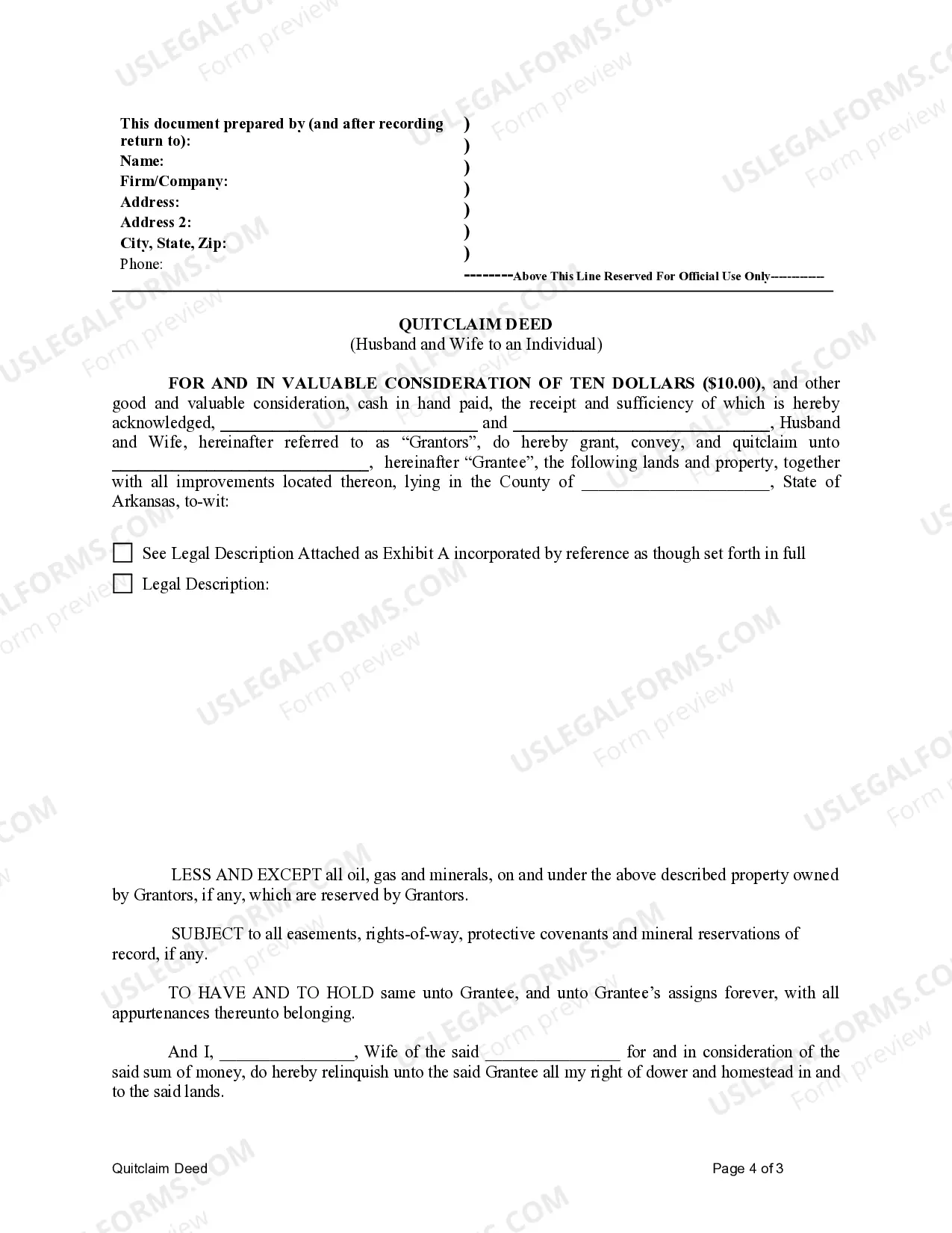 Preview Quitclaim Deed from Husband and Wife to an Individual