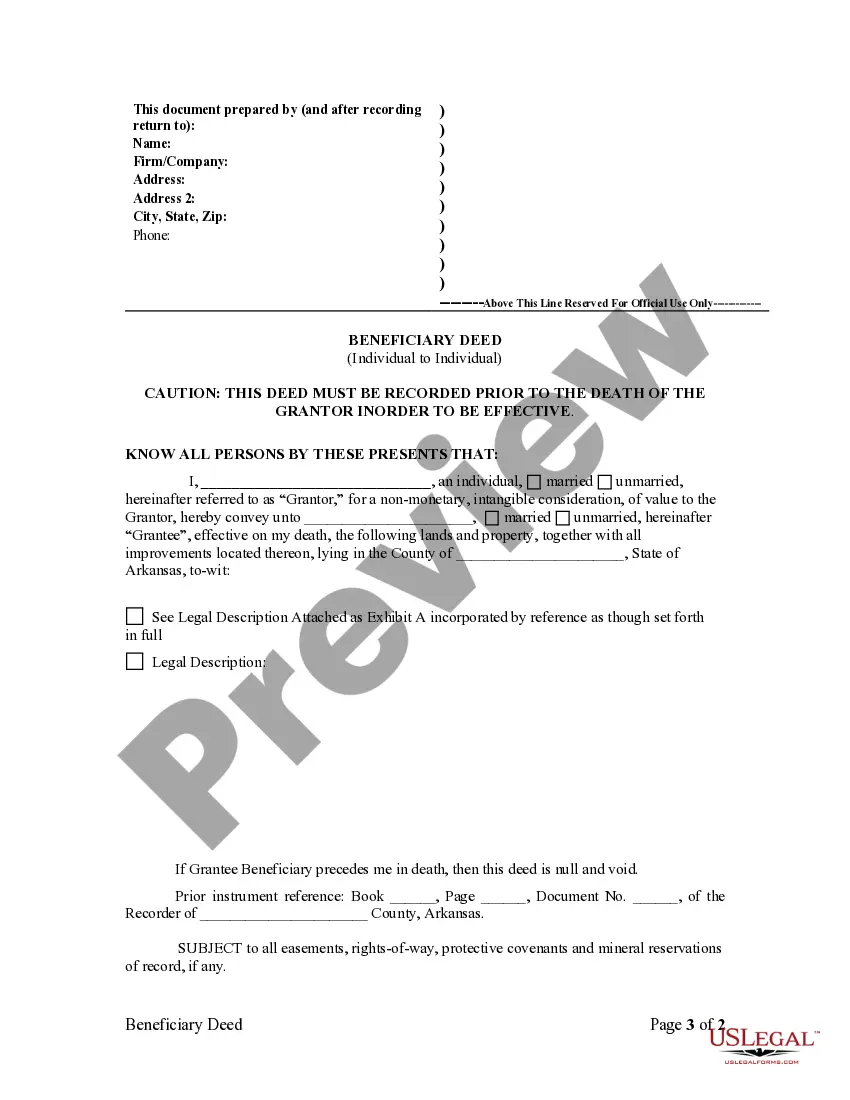Preview Transfer on Death Deed or TOD - Beneficiary Deed for Individual to Individual