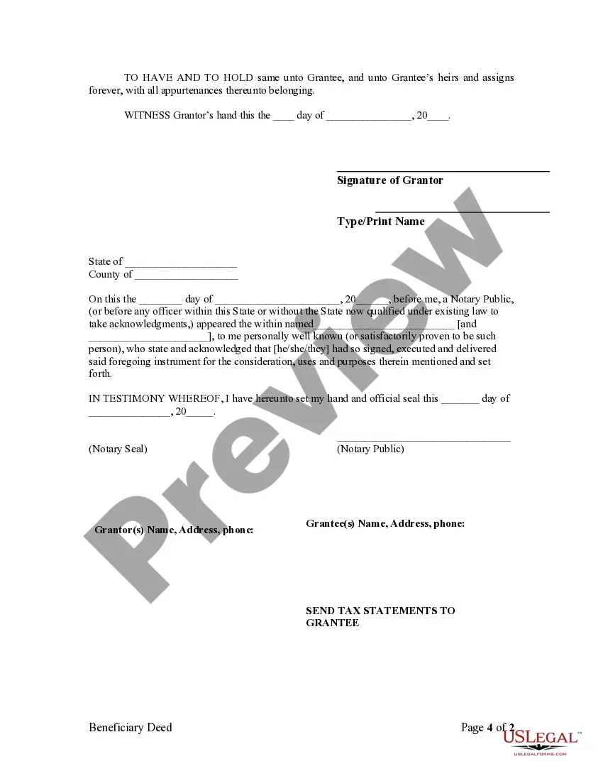 Preview Transfer on Death Deed or TOD - Beneficiary Deed for Individual to Individual