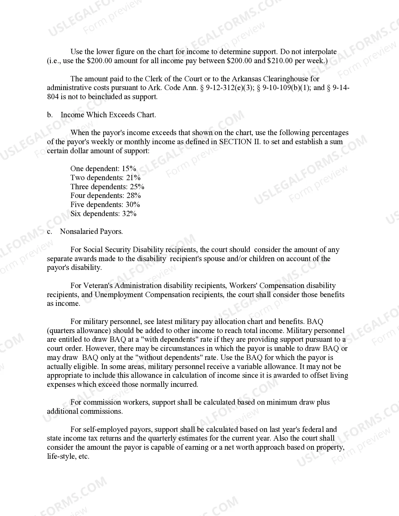 Preview Arkansas Child Support Guidelines