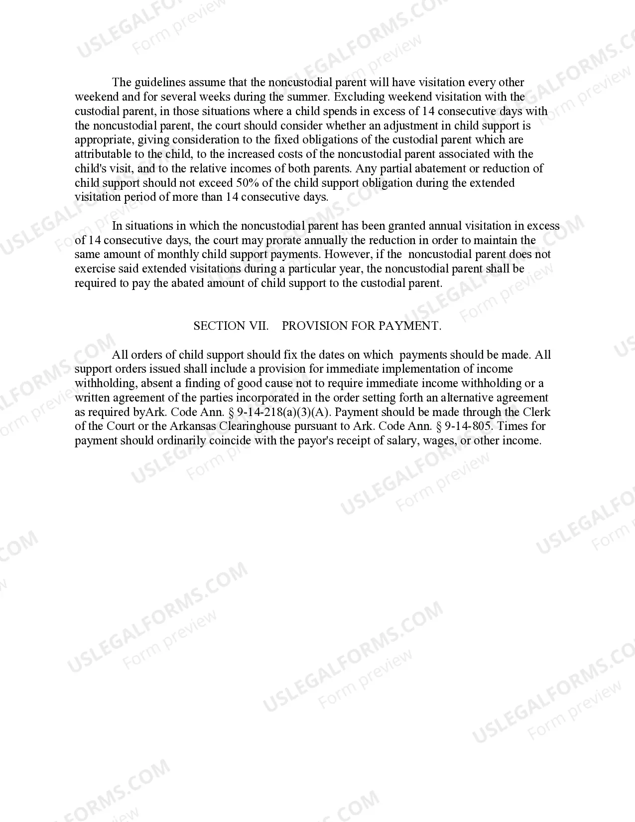 Preview Arkansas Child Support Guidelines