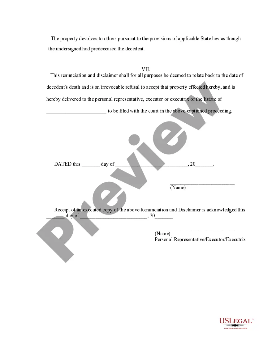 Get Arkansas Renunciation and Disclaimer of Property received by Intestate Succession Preview Arkansas Renunciation and Disclaimer of Property received by Intestate Succession