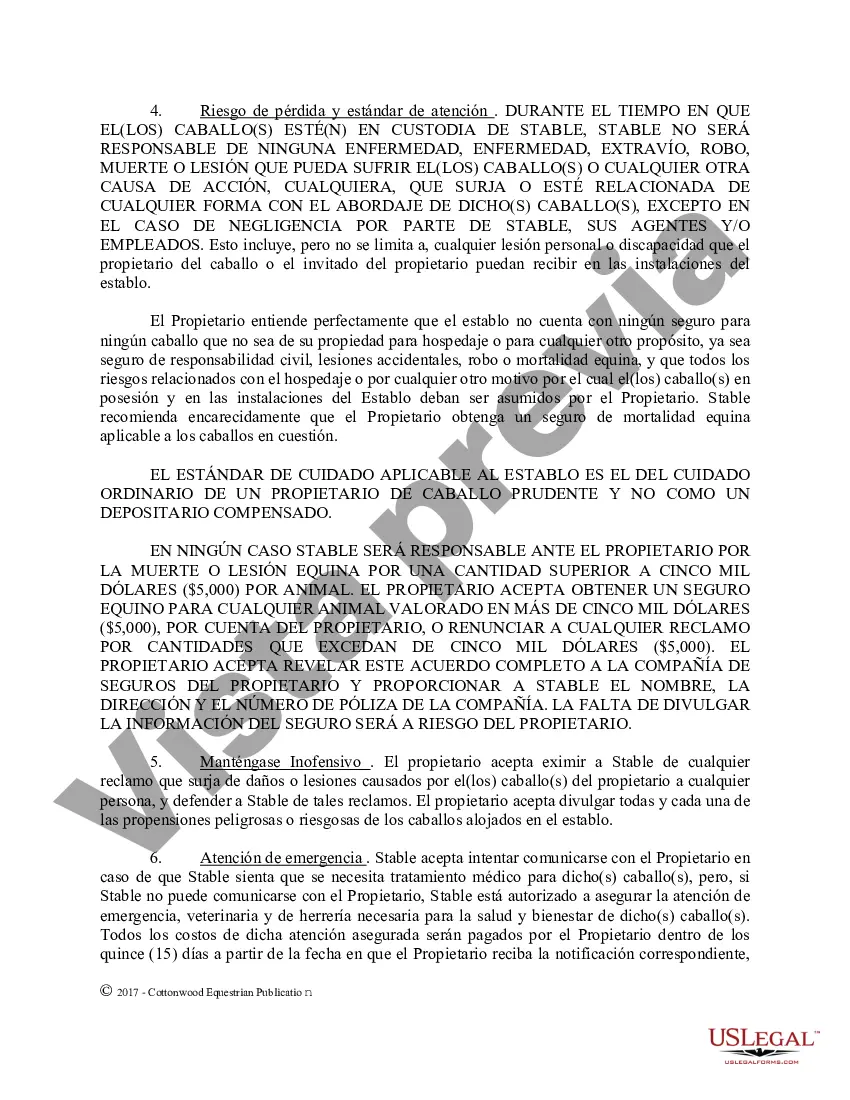 Preview Acuerdo de establo de embarque - Formularios equinos de caballos