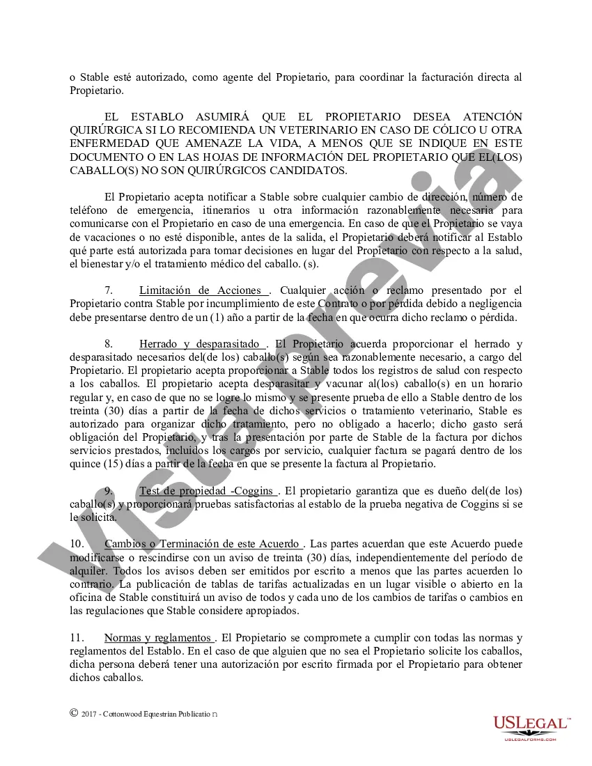 Preview Acuerdo de establo de embarque - Formularios equinos de caballos