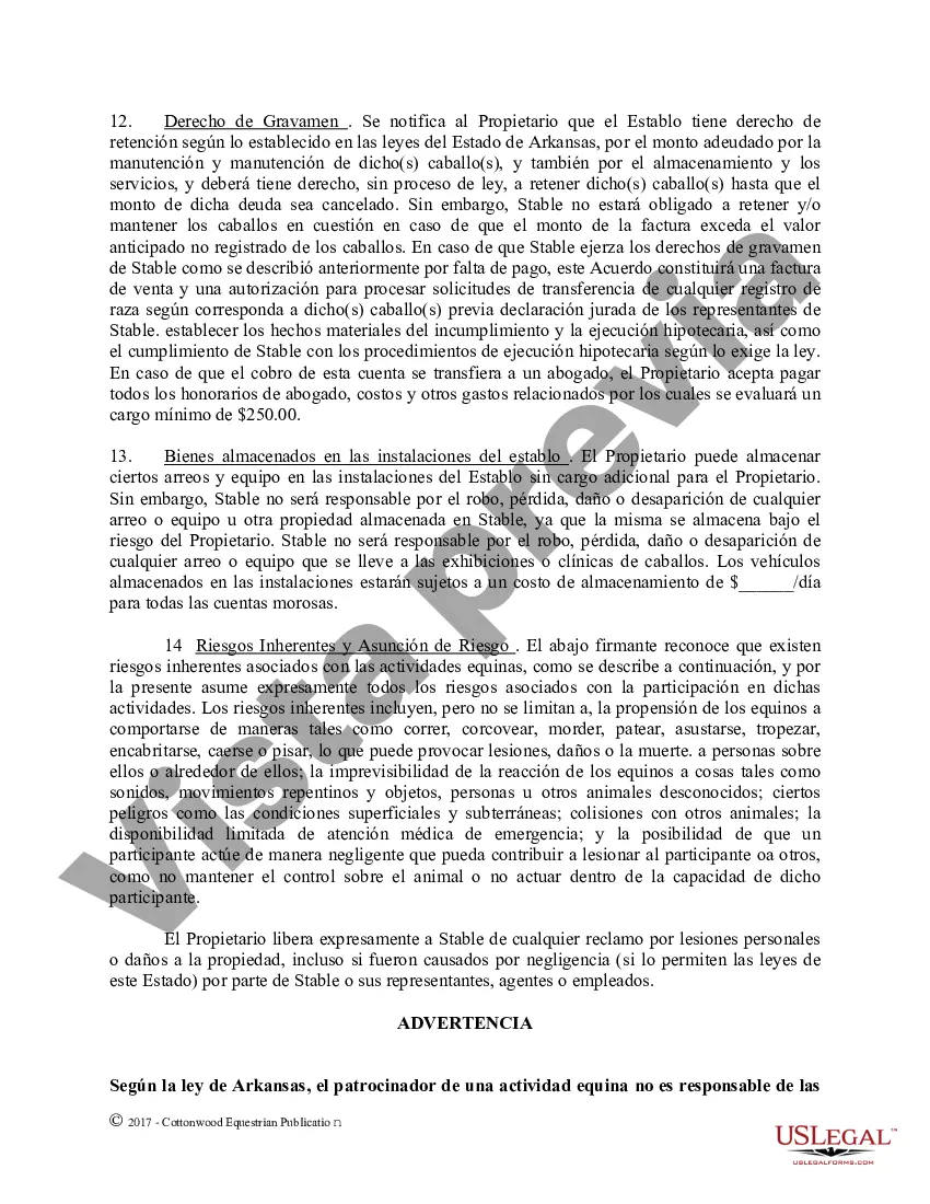 Preview Acuerdo de establo de embarque - Formularios equinos de caballos