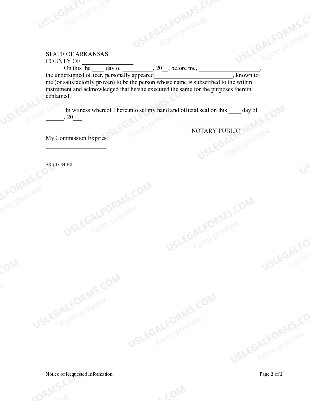 Preview Notice of Requested Information - Individual