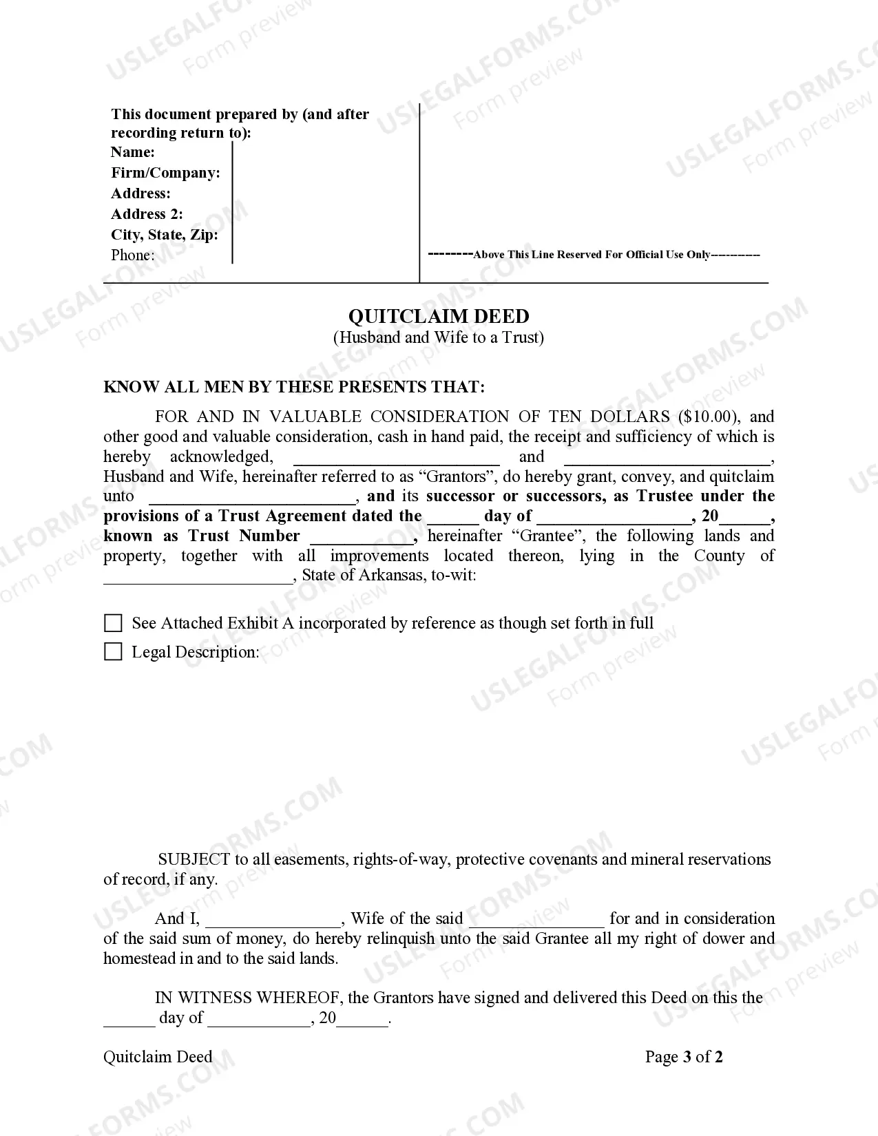 Preview Quitclaim Deed - Husband and Wife to Trust