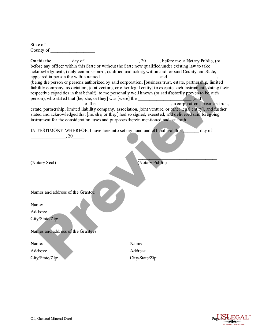 Arkansas Oil Gas and Mineral Deed - Mineral Deed Form | US Legal Forms