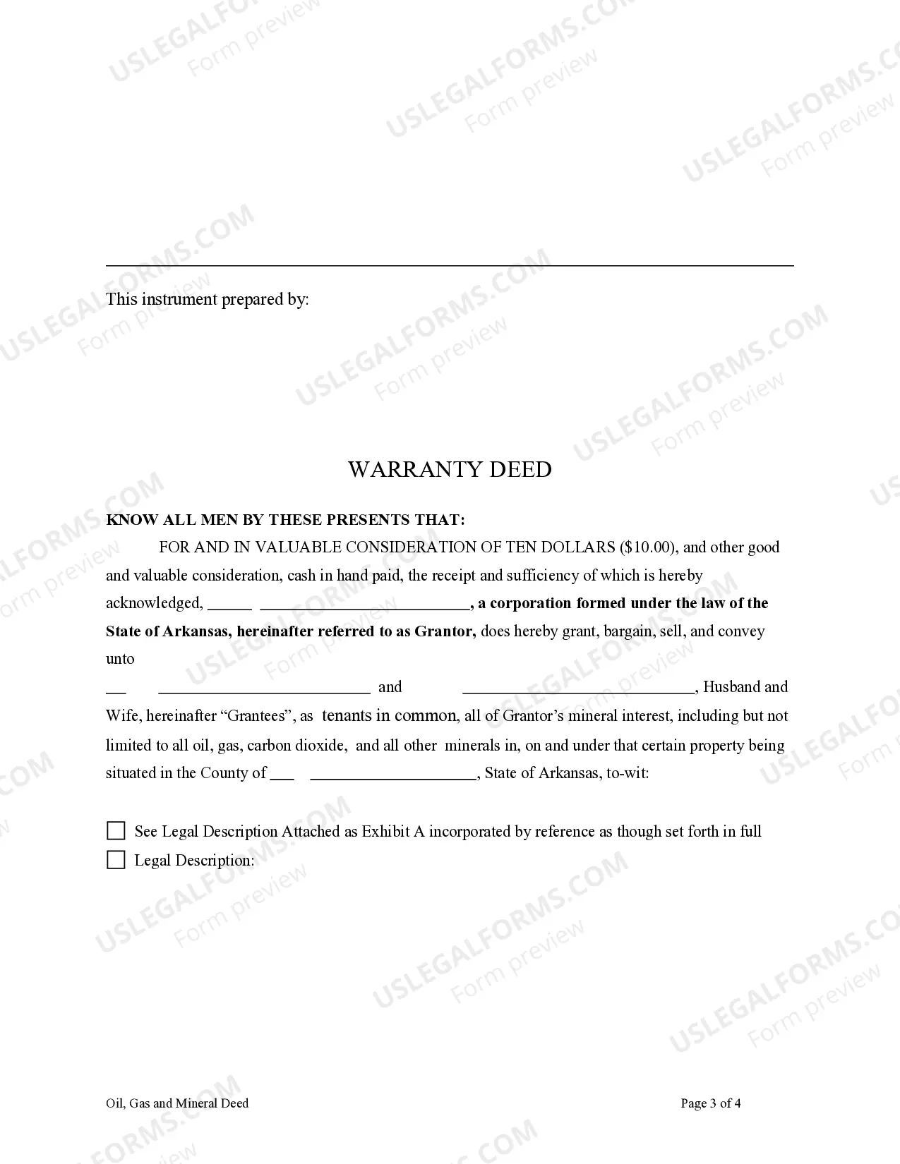 Preview Oil Gas and Mineral Deed - Corporation to Husband and Wife