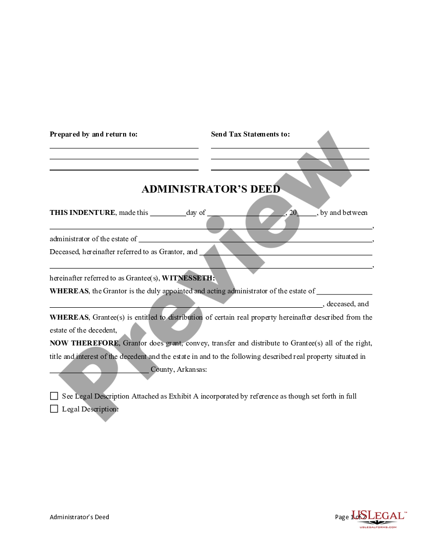 Arkansas Administrators Deed Distributing Real Property To Beneficiaries Of Estate Arkansas 4033