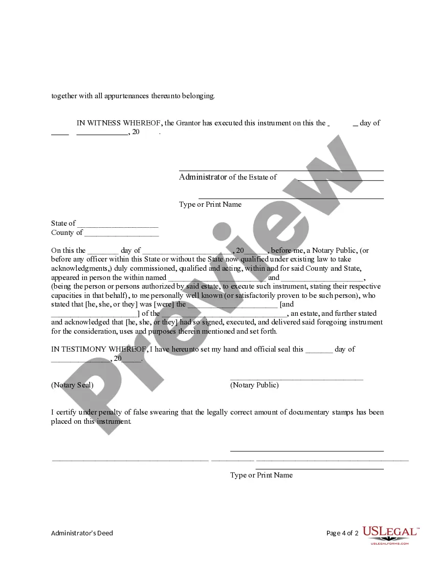 Preview Administrator's Deed Distributing Real Property to Beneficiaries of Estate