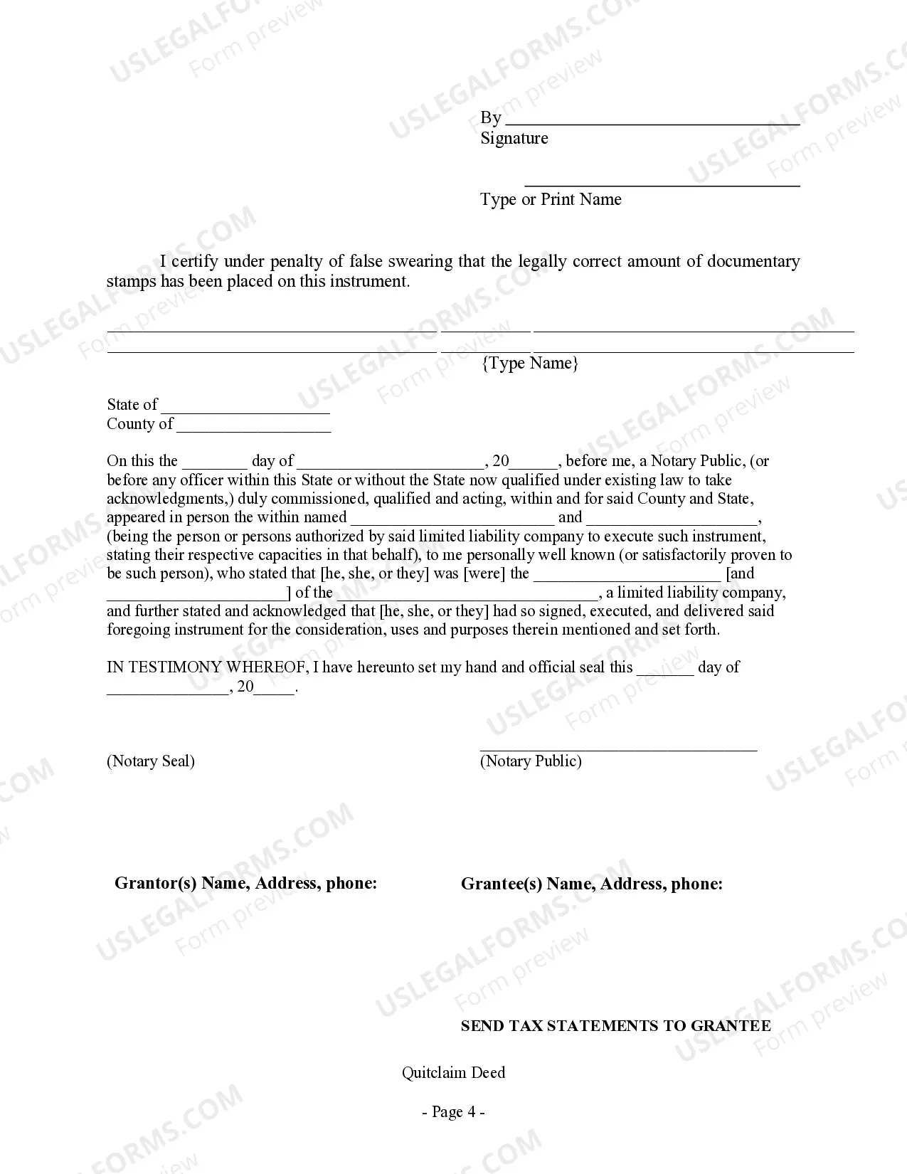 Preview Quitclaim Deed - Limited Liability Company to Limited Liability Company