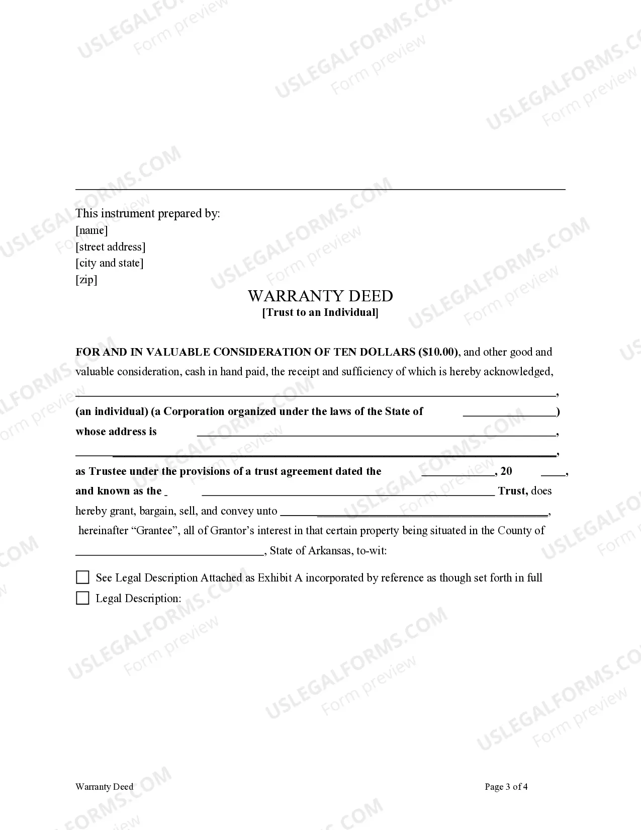 Preview Warranty Deed - Trust to an Individual