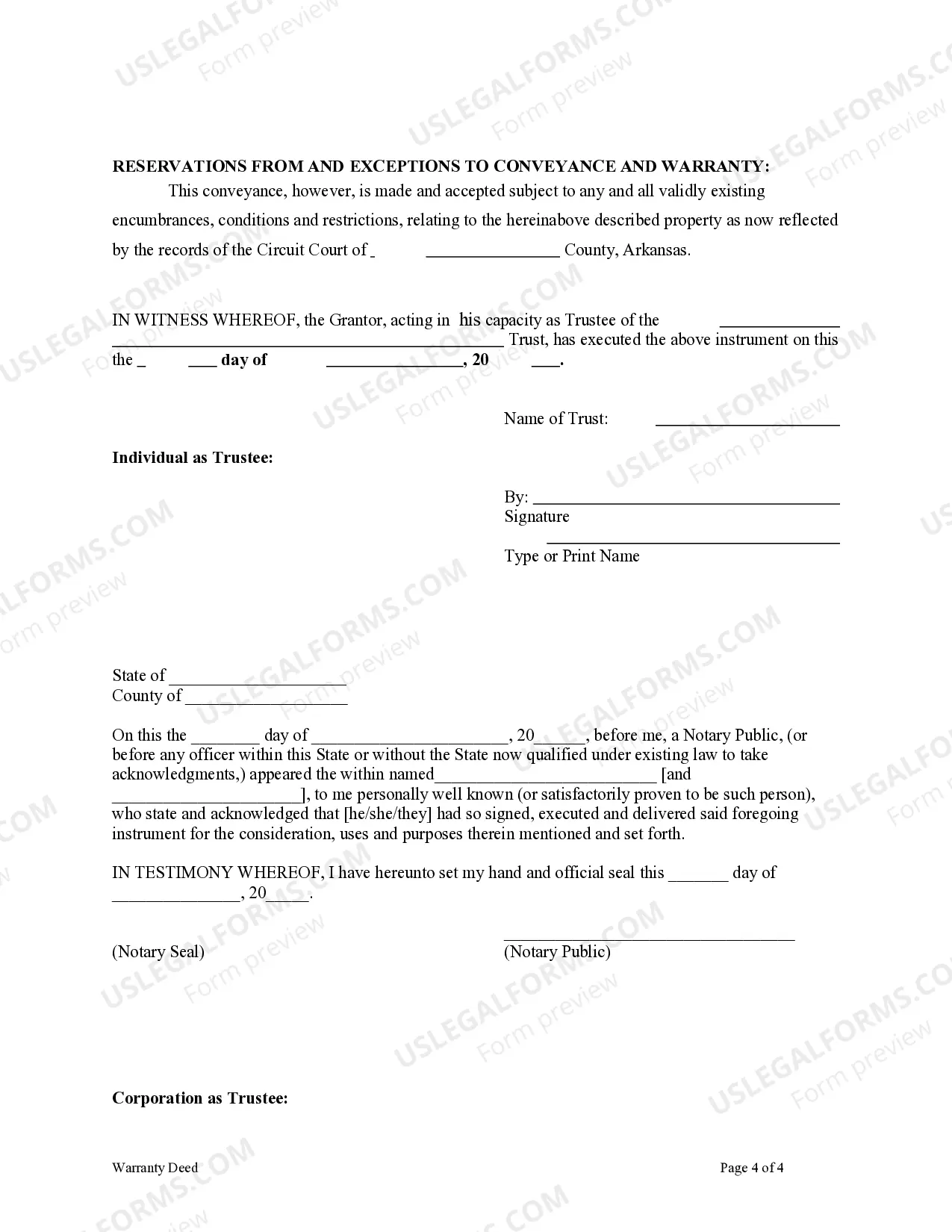 Preview Warranty Deed - Trust to an Individual