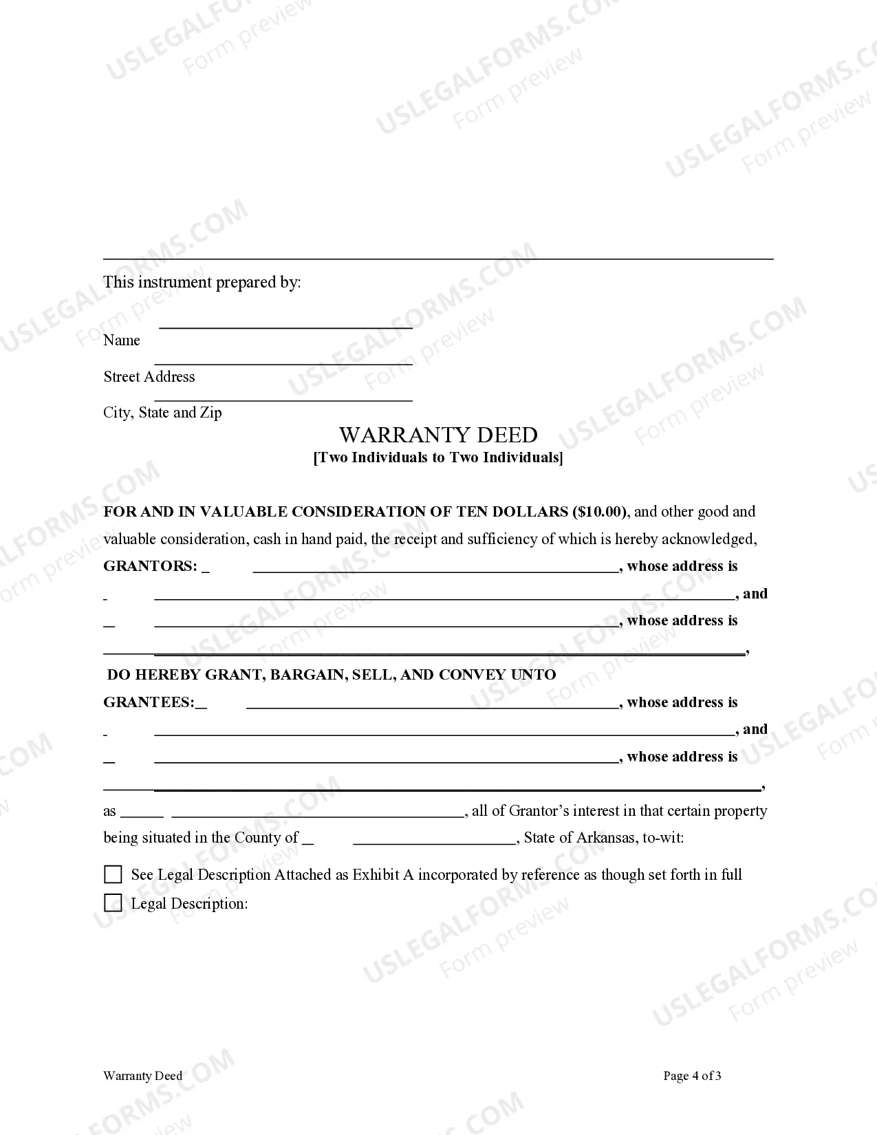 Preview Warranty Deed - Two Individuals to Two Individuals