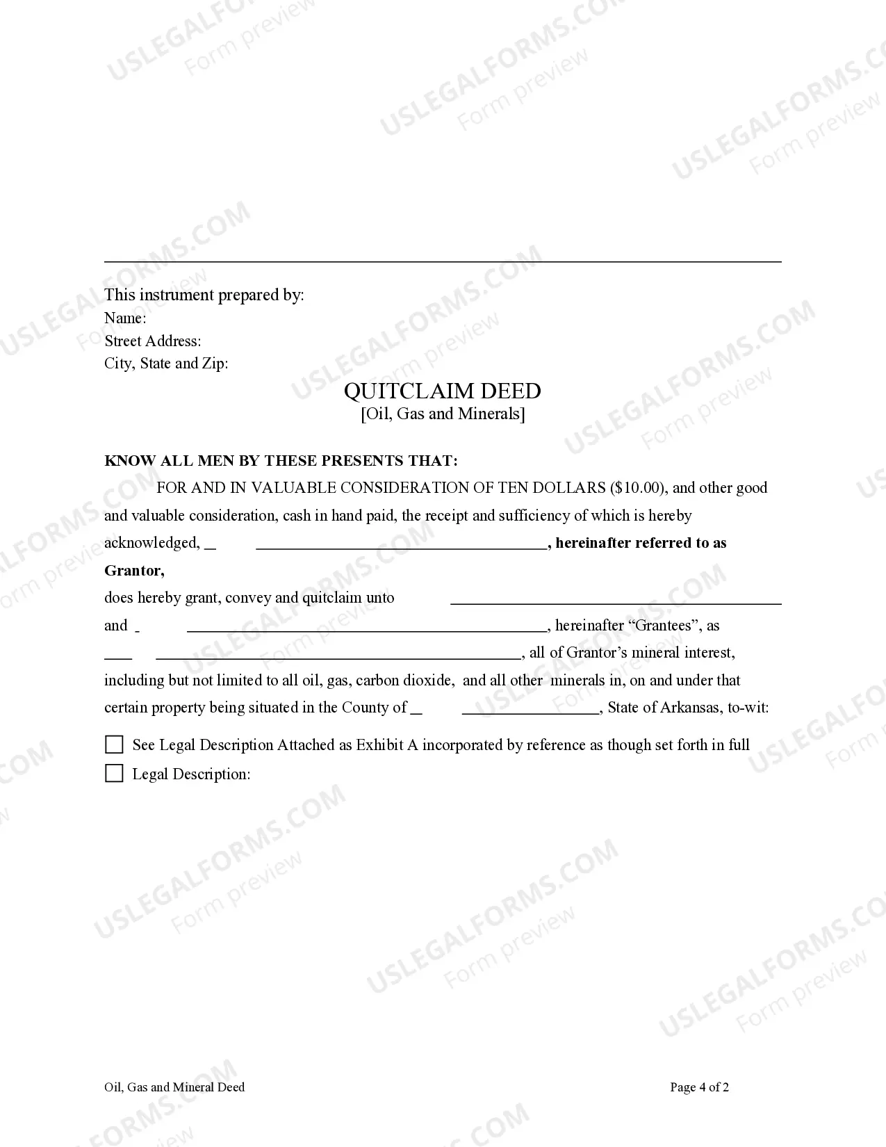 Preview Quitclaim Deed for Oil, Gas and Minerals from an Individual to Two Individuals
