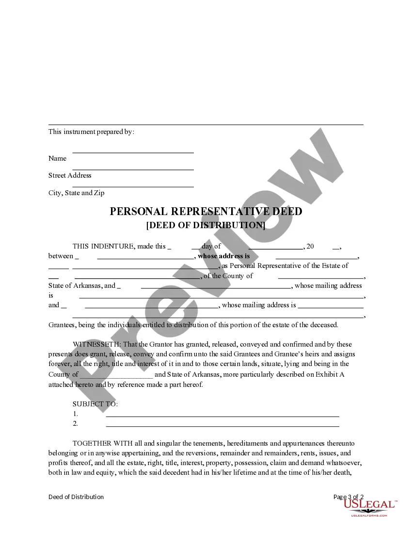 Preview Deed of Distribution from Personal Representative to two Individuals