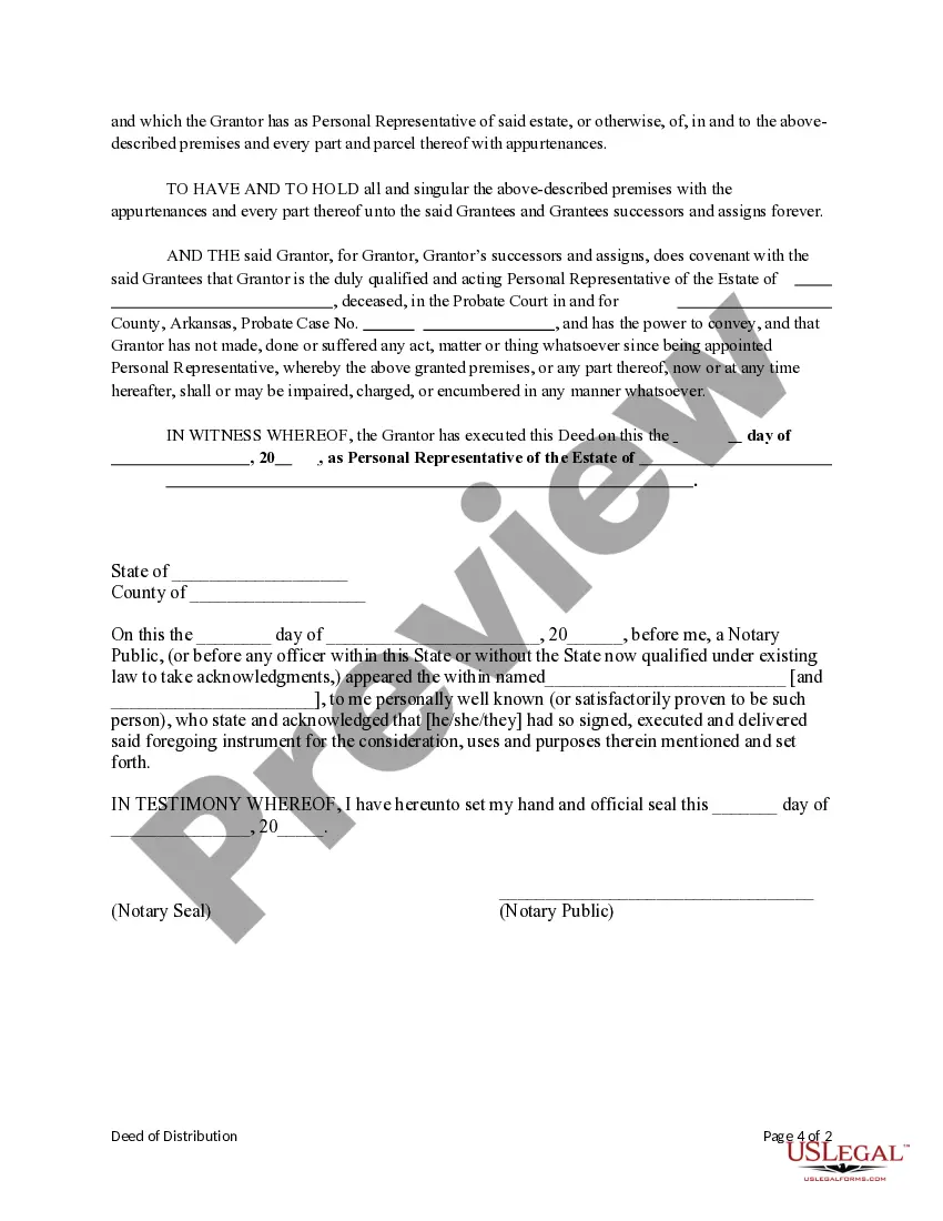 Preview Deed of Distribution from Personal Representative to two Individuals