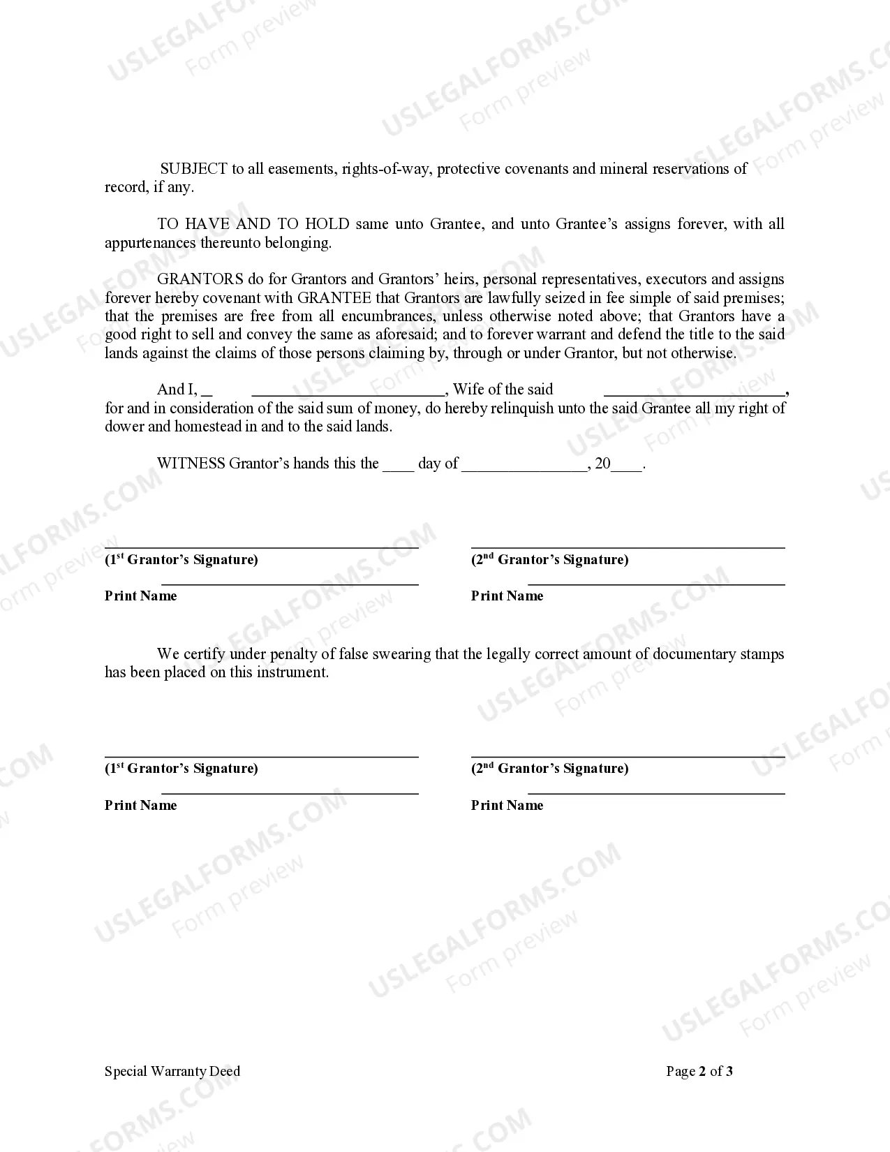 Preview Special Warranty Deed from Husband and Wife to a Trust