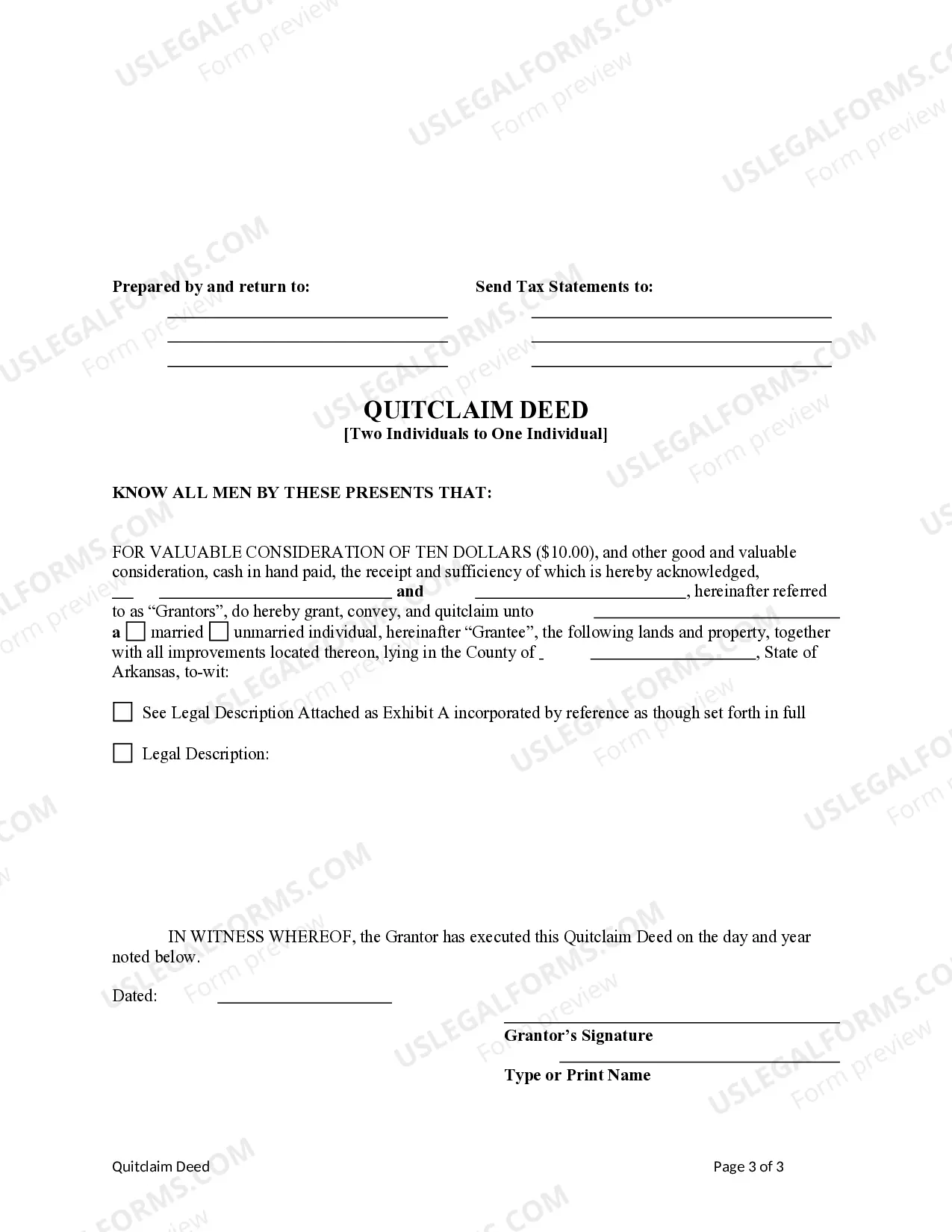 Preview Quitclaim Deed from Two Individuals to One Individual.