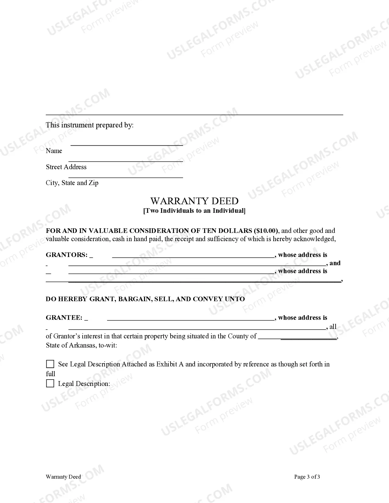 Preview Warranty Deed from Two Individuals to an Individual