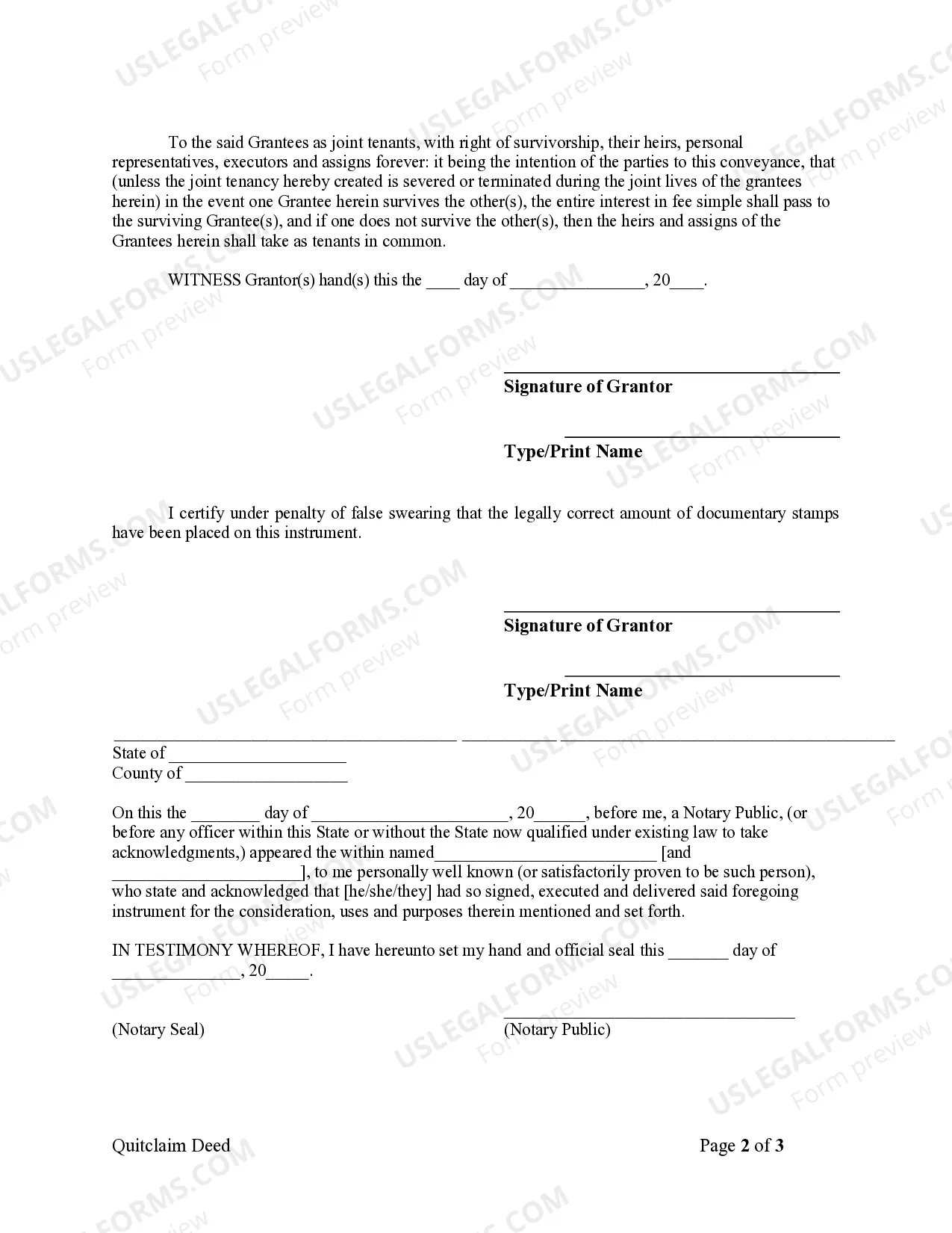 Preview Quitclaim Deed from Individual to Two Individuals in Joint Tenancy