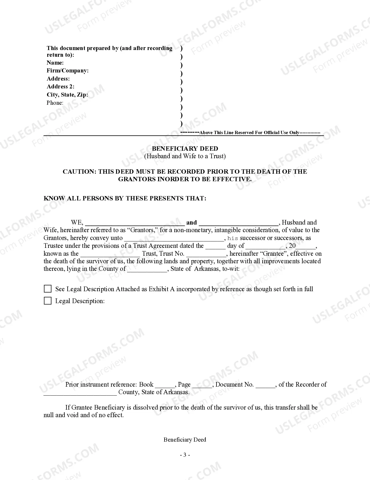 Preview Transfer on Death Deed or TOD - Beneficiary Deed for Husband and Wife to a Trust