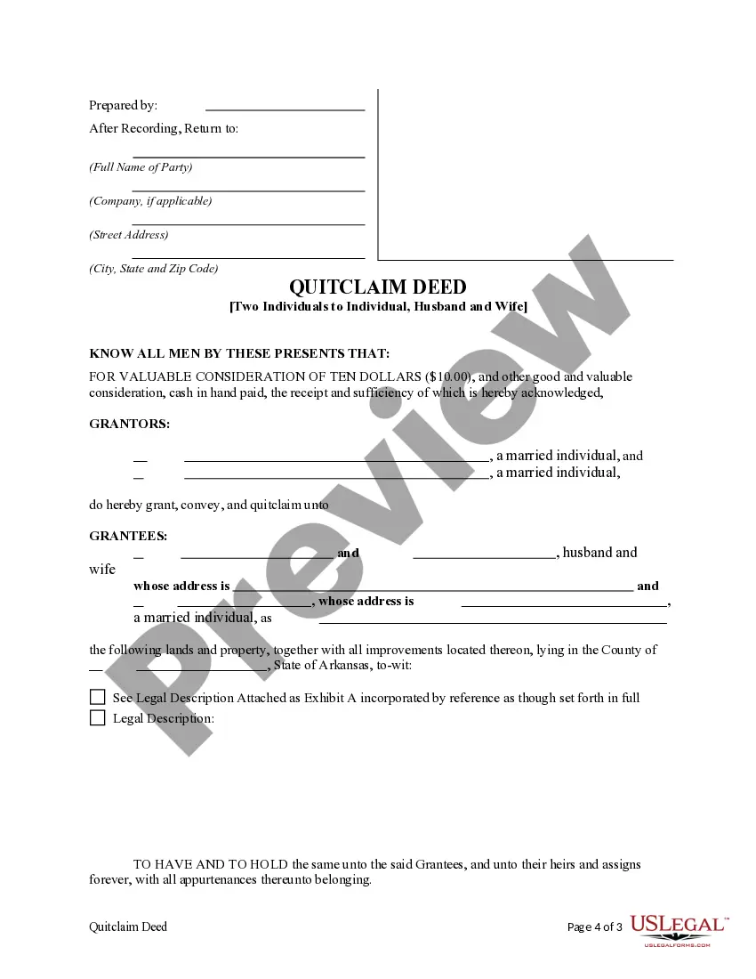 Preview Quitclaim Deed from Two Individuals to a Husband, a Wife and an Individual