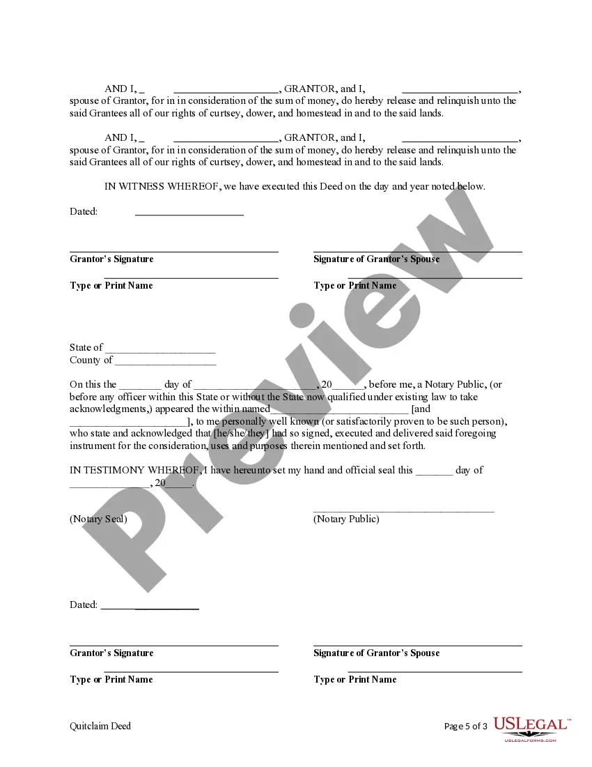 Preview Quitclaim Deed from Two Individuals to a Husband, a Wife and an Individual