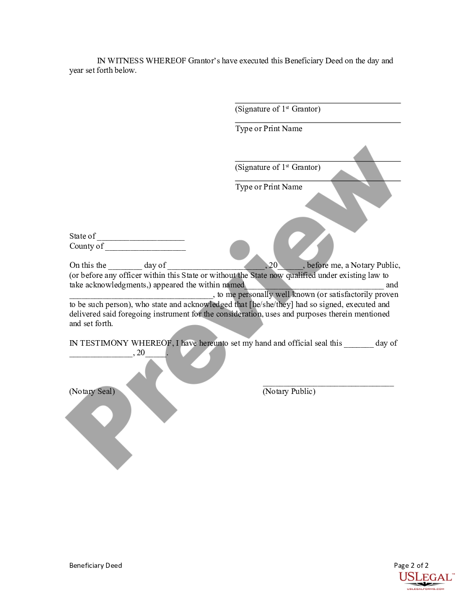 Arkansas Beneficiary Or Transfer On Death Deed Or Tod Arkansas Beneficiary Deed Form Us 2726