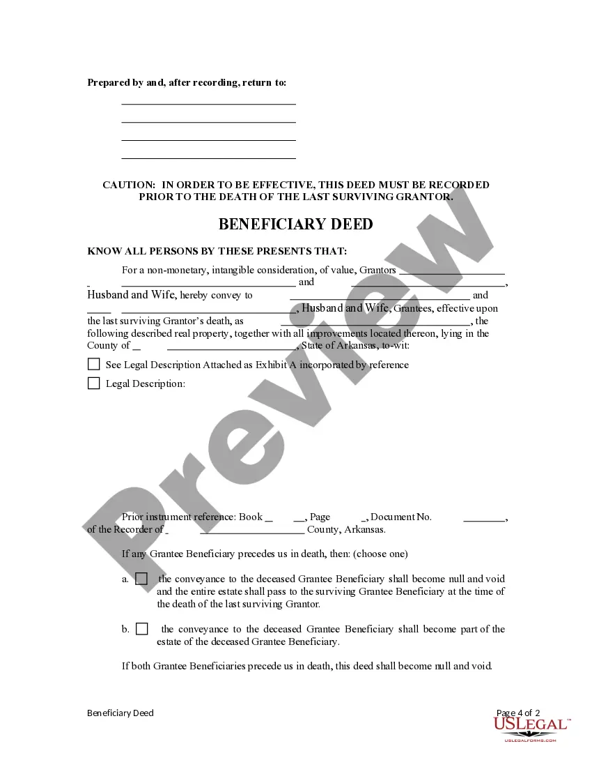 Preview Beneficiary or Transfer on Death Deed or TOD - Husband and Wife or Two Individuals to Husband and Wife or Two Individuals