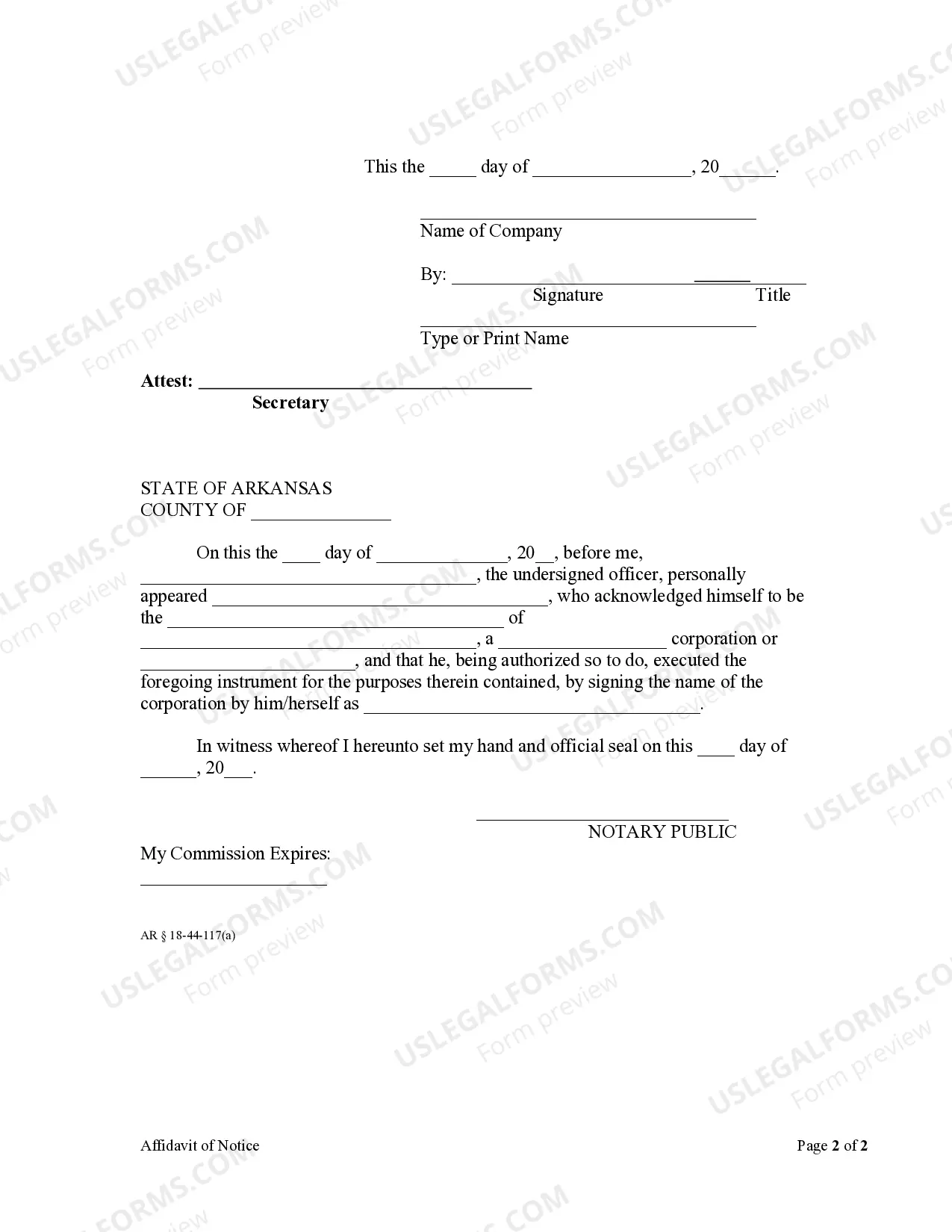 Preview Affidavit of Lien Account - Corporation