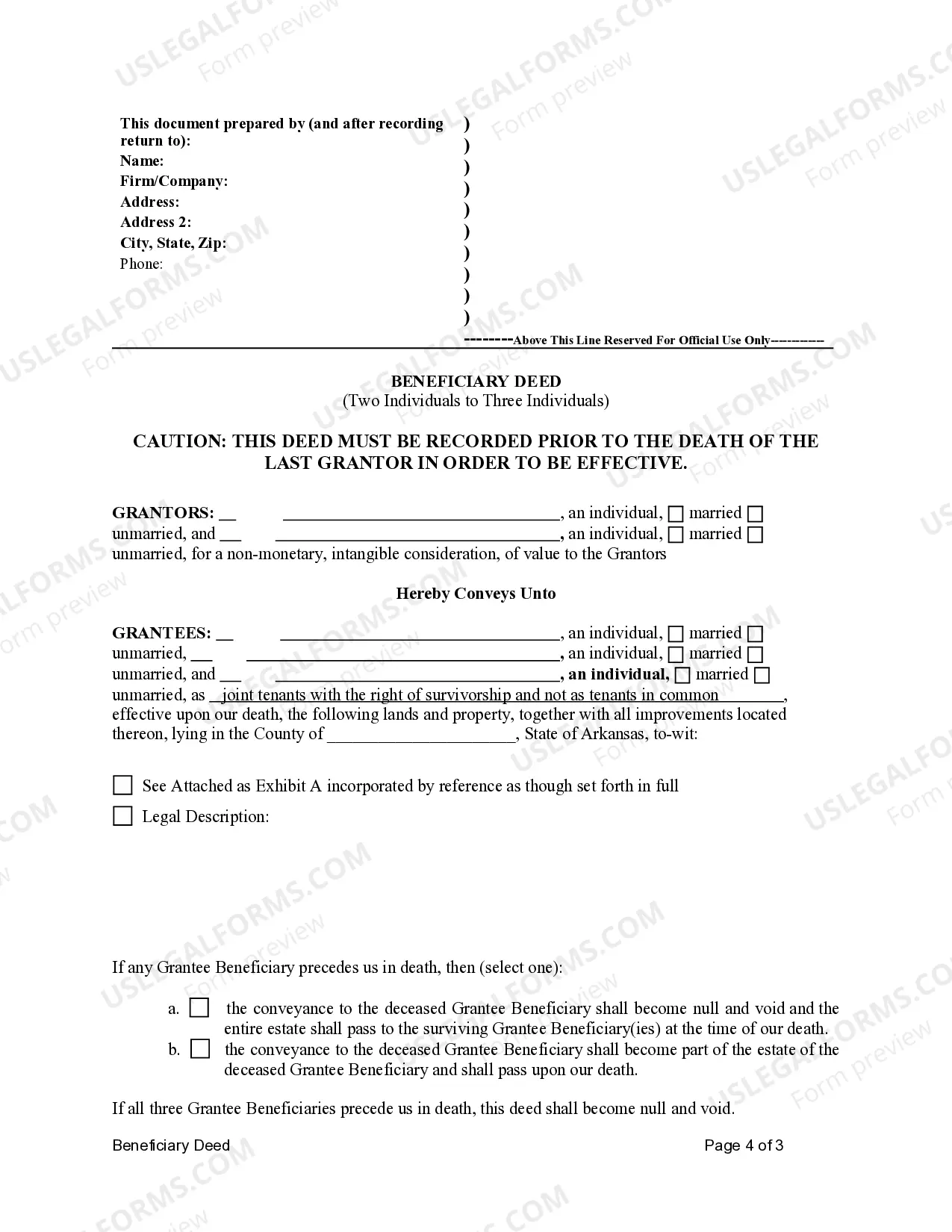 Preview Beneficiary / Transfer on Death Deed from Two Individuals to Three Individuals