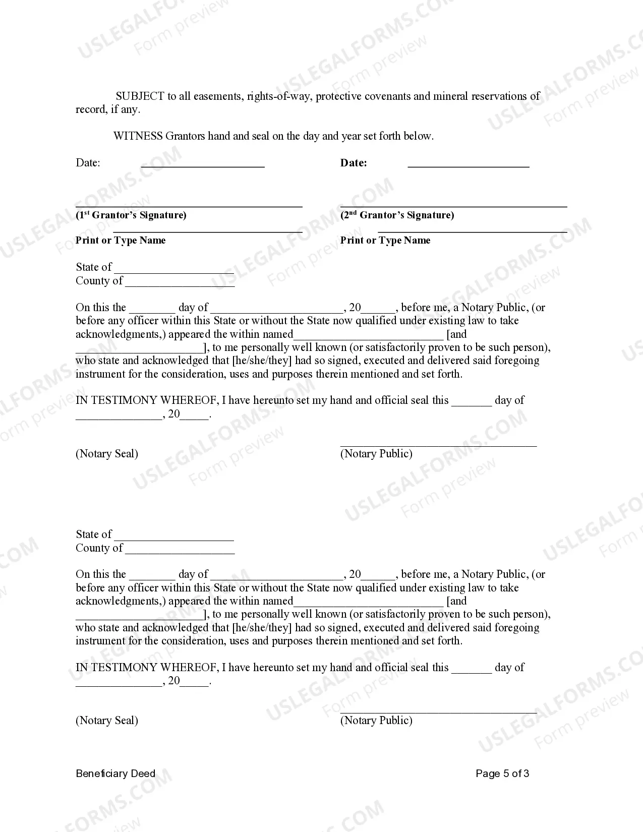 Preview Beneficiary / Transfer on Death Deed from Two Individuals to Three Individuals