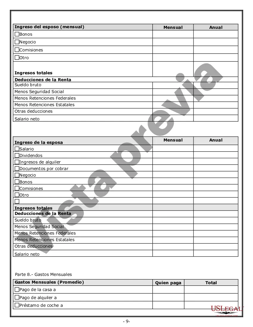 Preview Hoja de trabajo de divorcio y resumen de la ley para casos disputados o no disputados de más de 25 páginas - Formulario de entrevista de cliente ideal