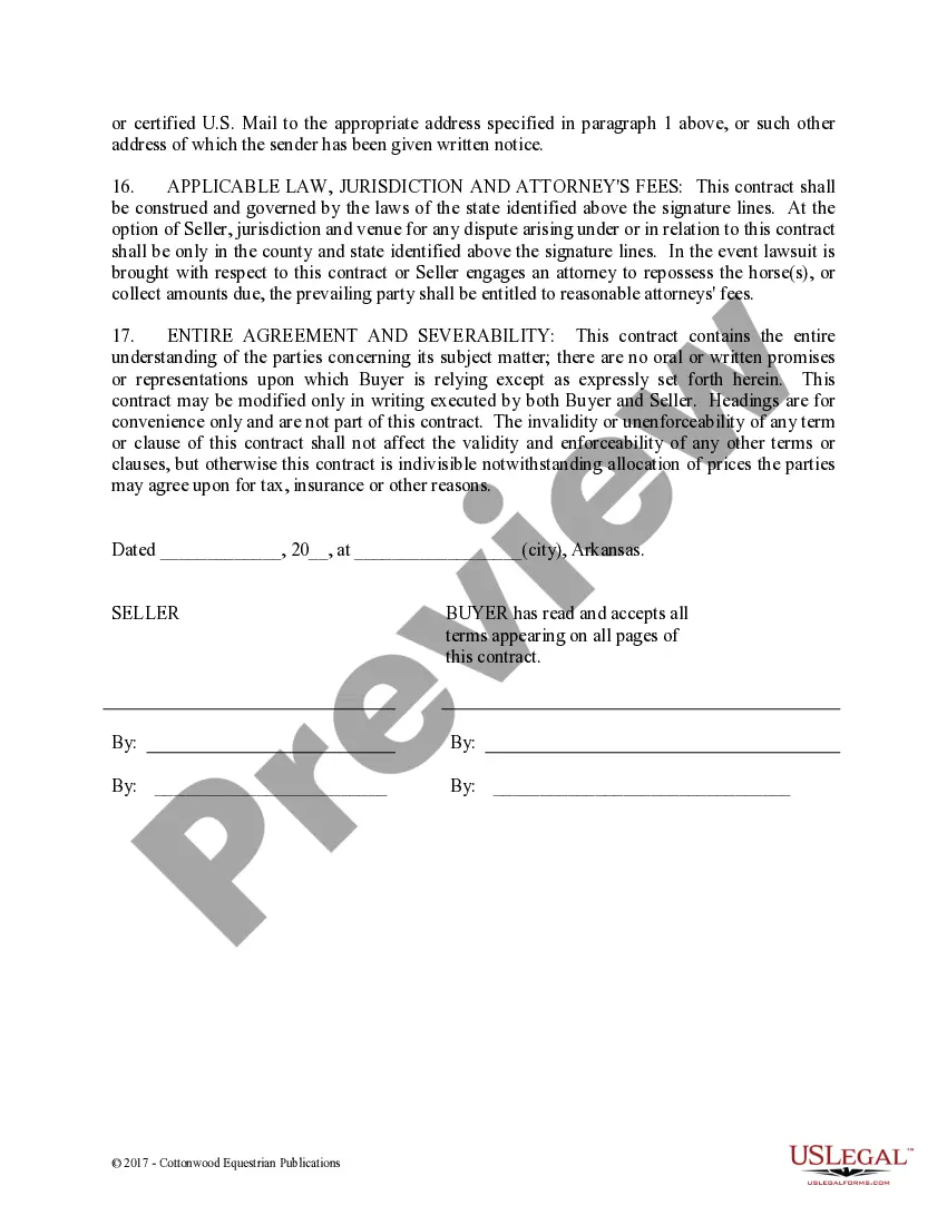 Preview Installment Purchase and Security Agreement With Limited Warranties - Horse Equine Forms